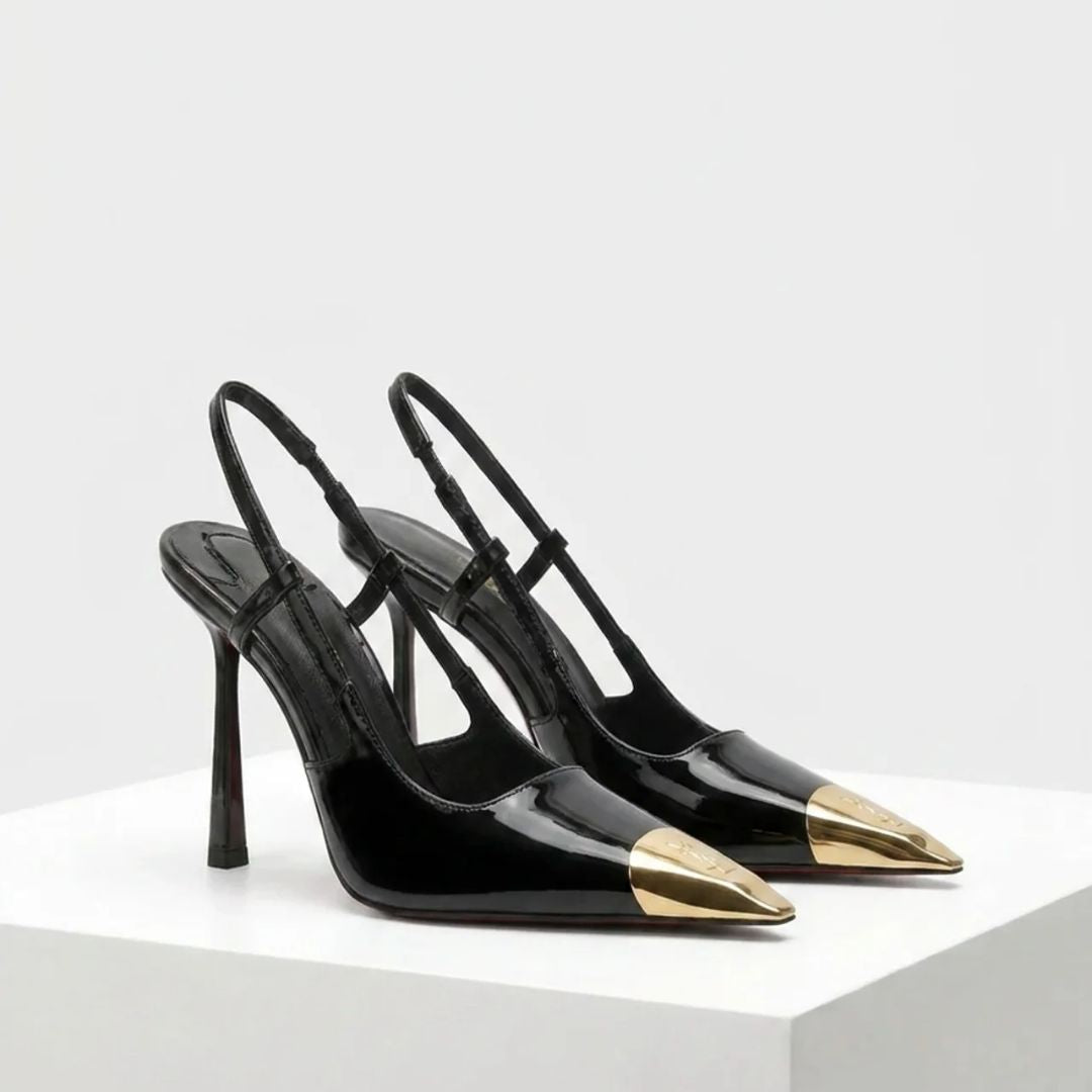 Gilded Edge black gold-trim stiletto by Ozzaro
