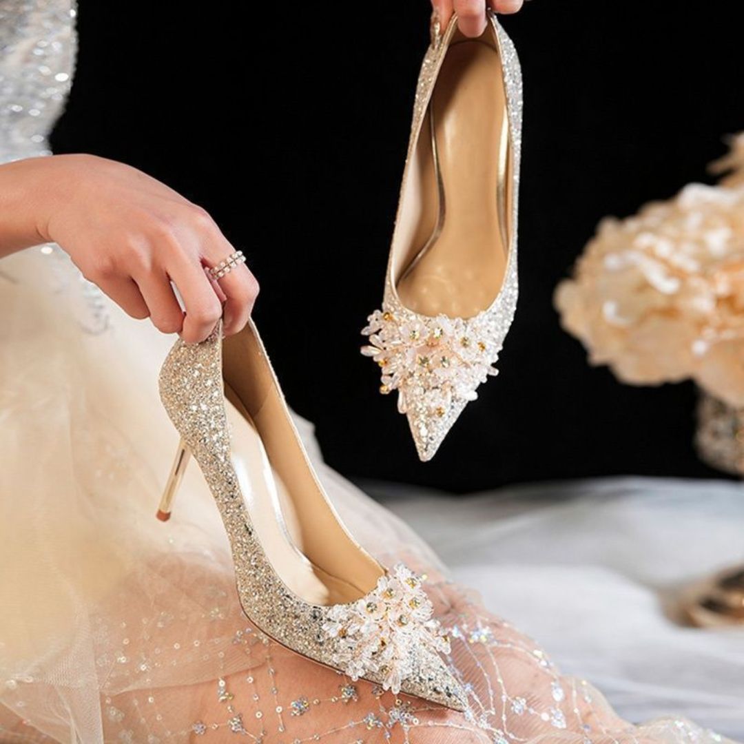 Meher Bloom silver bridal heel by Ozzaro