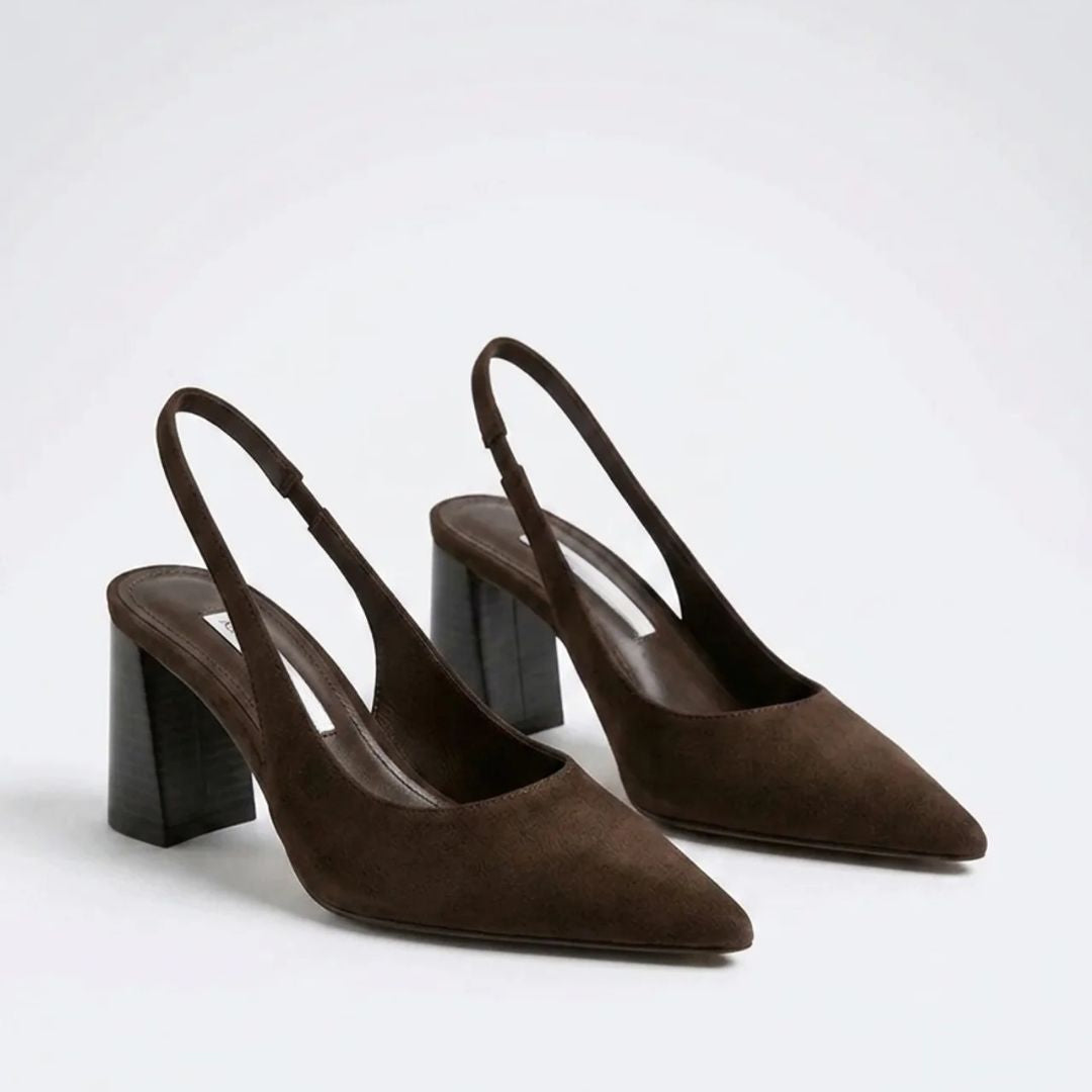 Bar Shine brown suede block heel by Ozzaro