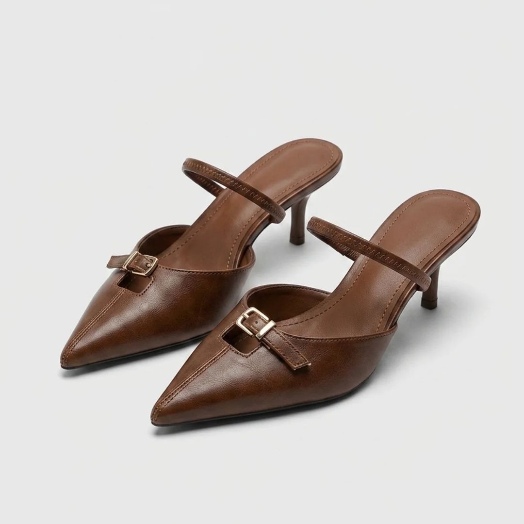 Fine Strap brown kitten heel by Ozzaro