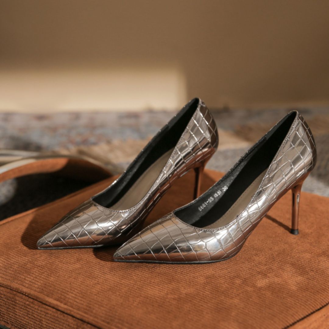 Bronze Nights metallic bronze block heel by Ozzaro