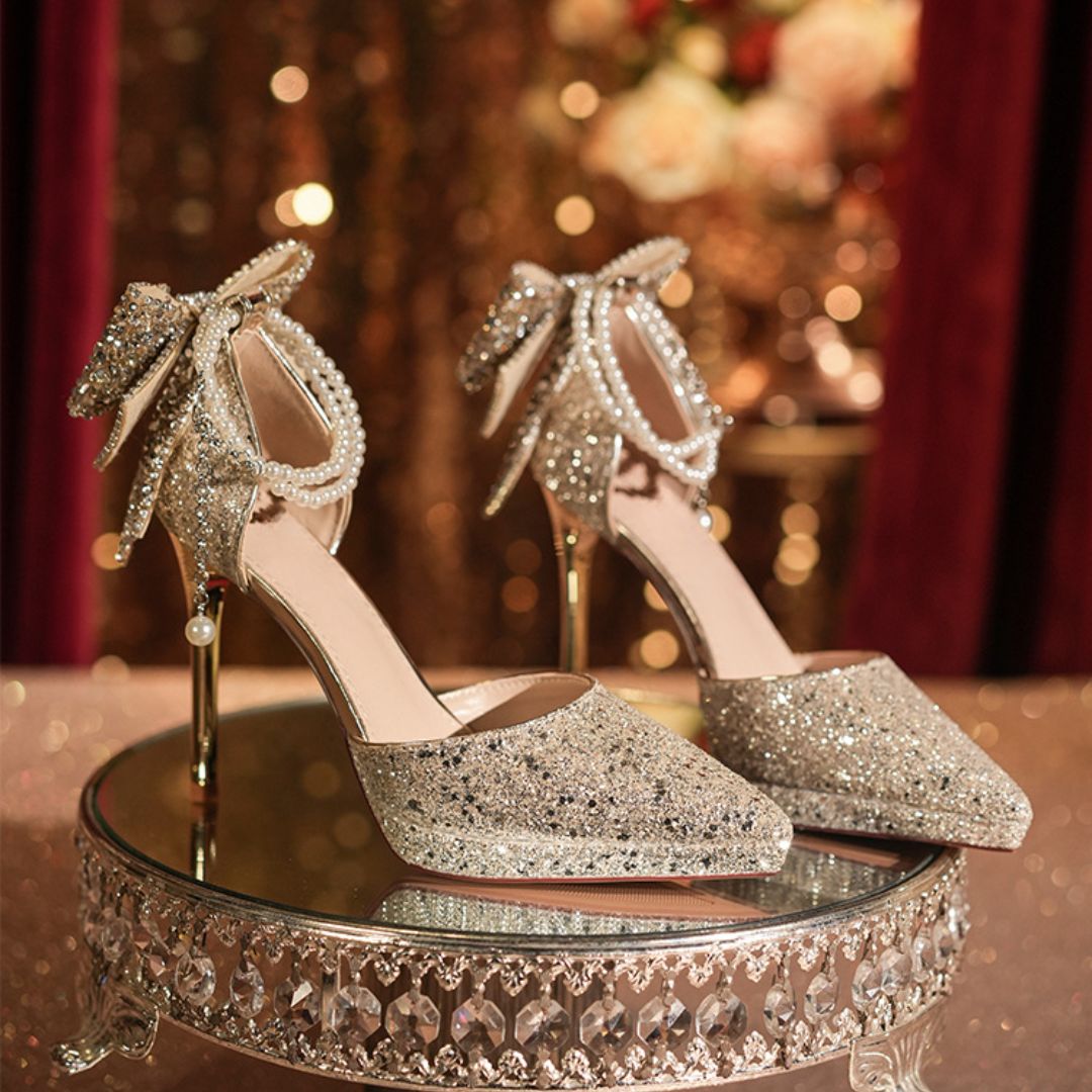 Zeenat Glow gold shimmer bridal heel by Ozzaro
