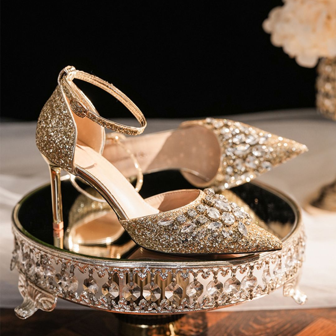 Shagun gold shimmer bridal heel by Ozzaro