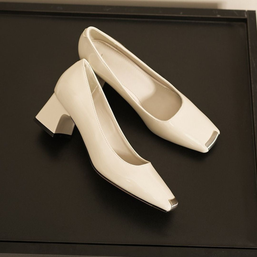 Soft Tempo off-white block heel by Ozzaro