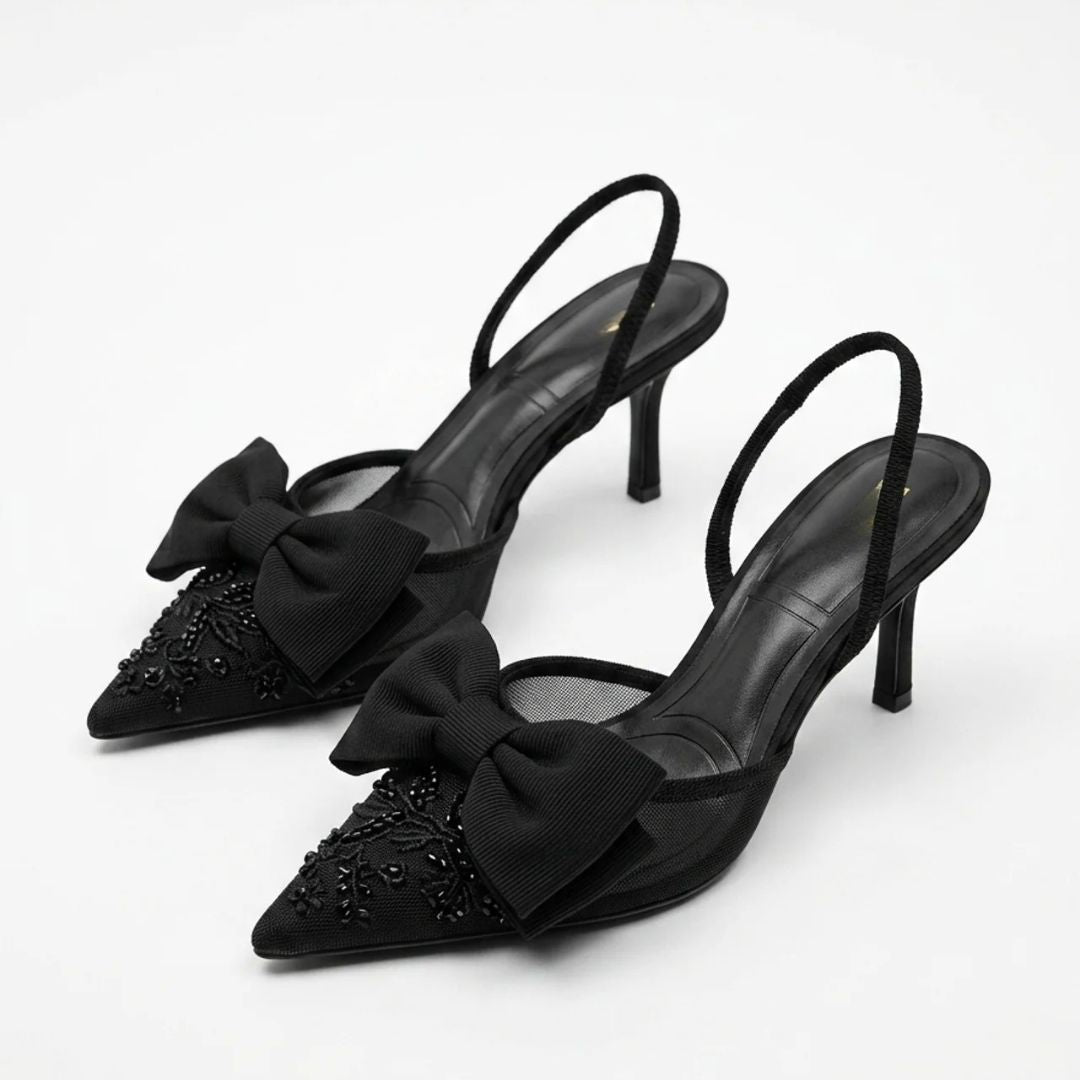 Velvet Voltage black bow kitten heel by Ozzaro