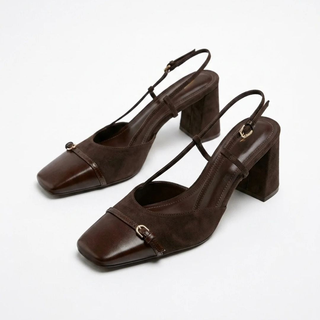 Espresso chocolate brown block heel by Ozzaro