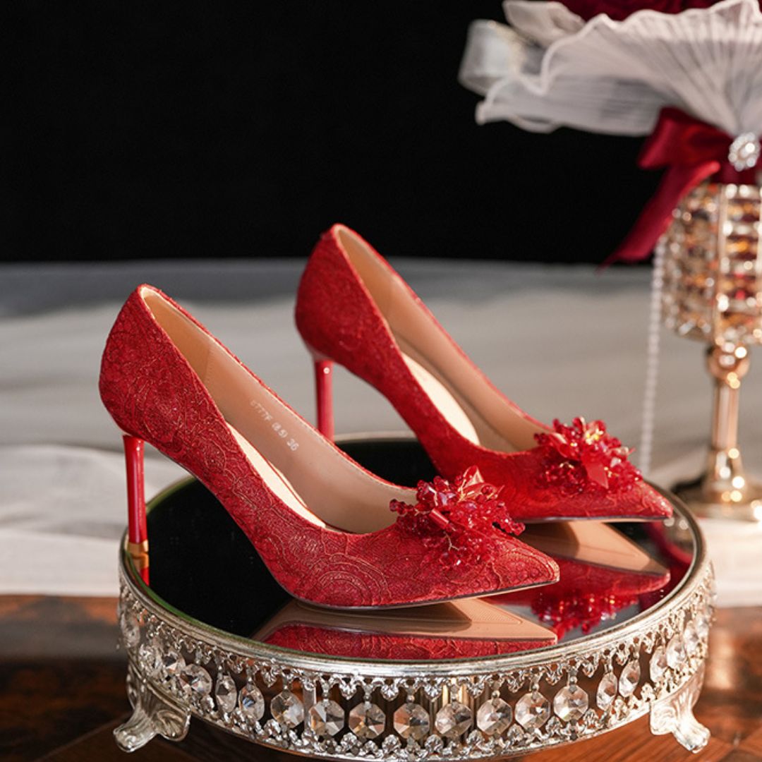 Laal Ruby red bridal heel by Ozzaro