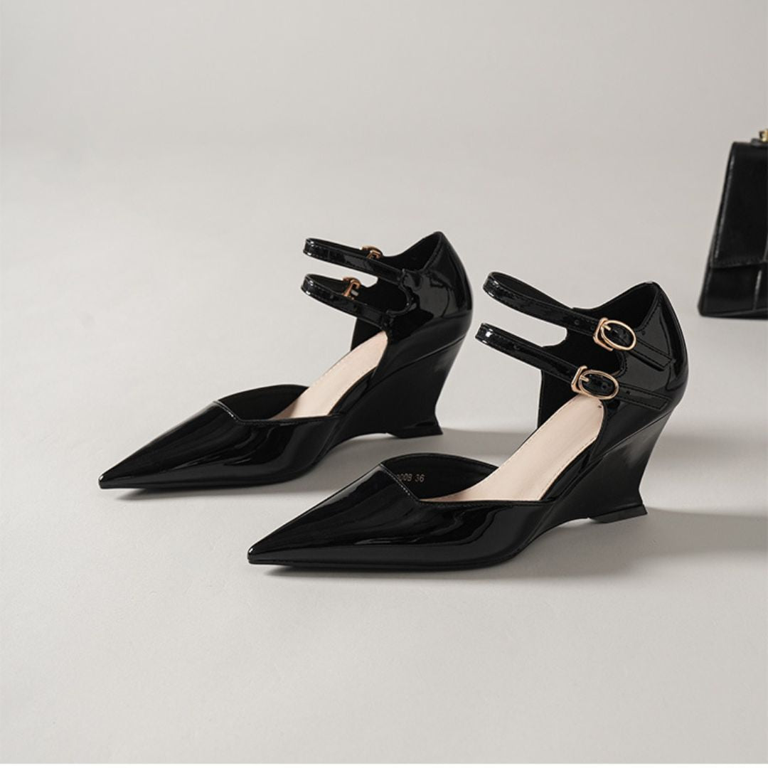 Vectora Strap black wedge heel by Ozzaro