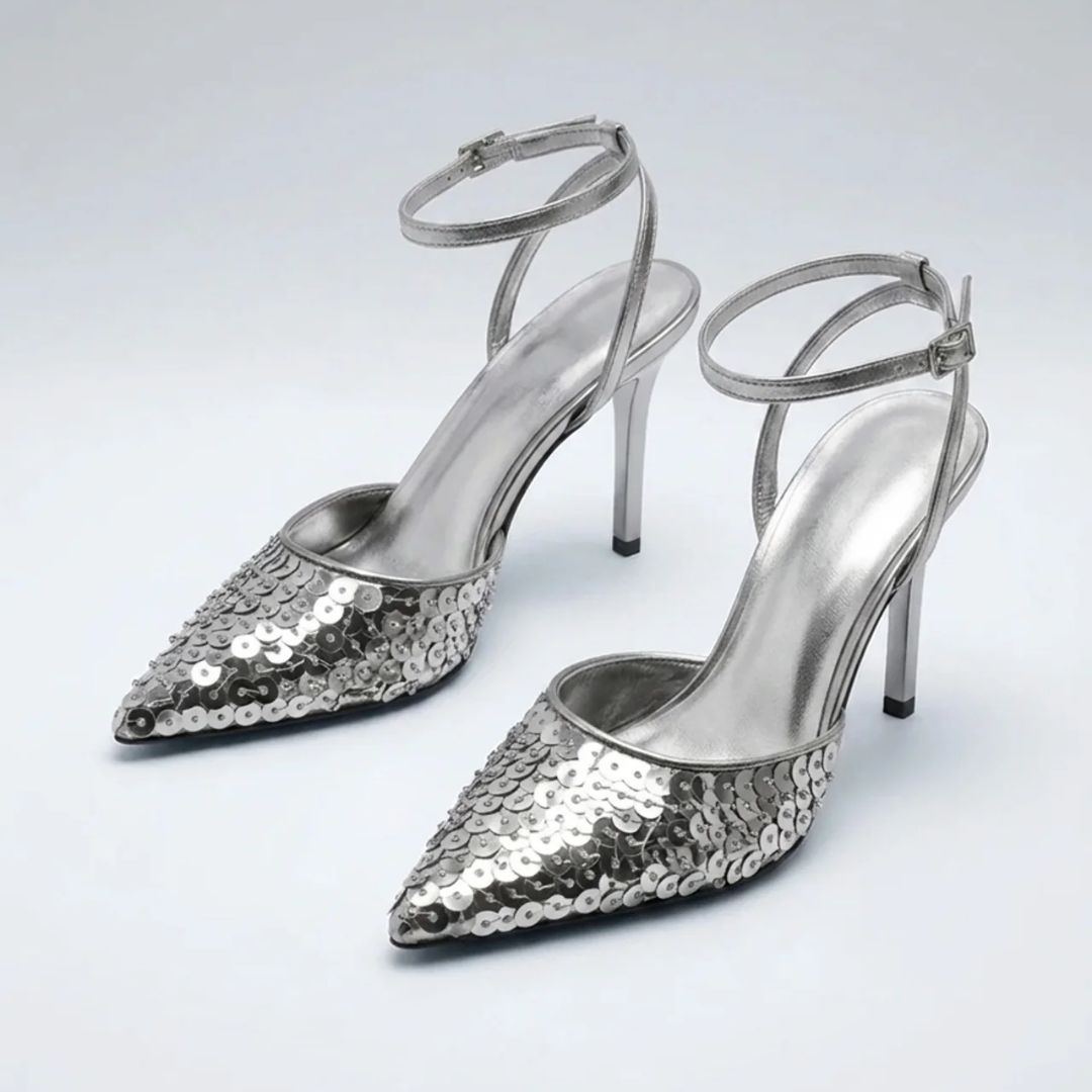 Chic Glow silver sequin heel by Ozzaro