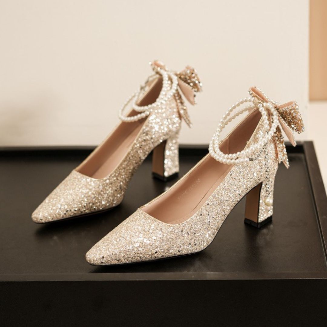 Heer Jhilmil champagne shimmer bridal heel by Ozzaro