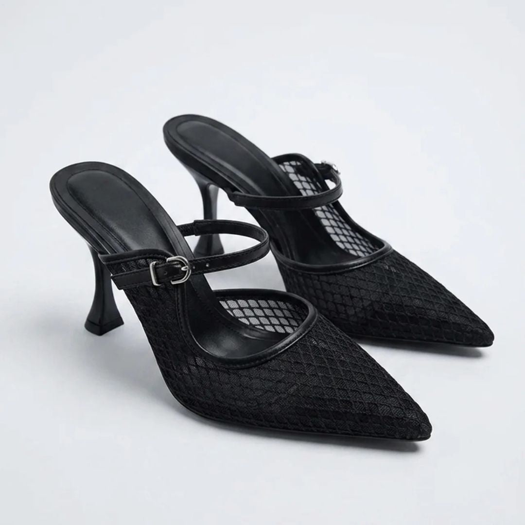 Zyra black mesh heel by Ozzaro