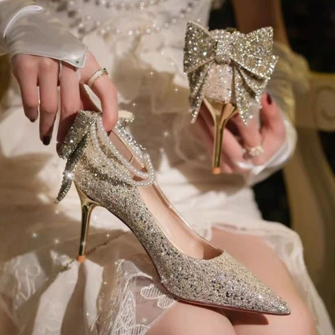 Zareen Raat gold shimmer bridal heel by Ozzaro