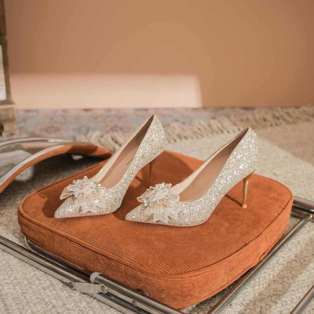 Shaam Shandar silver shimmer bridal heel by Ozzaro