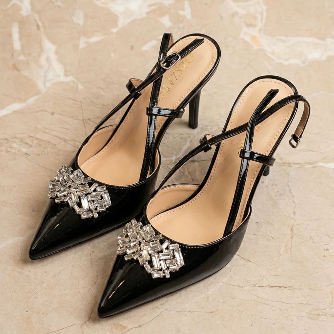 Midnight Facet black crystal party heel by Ozzaro