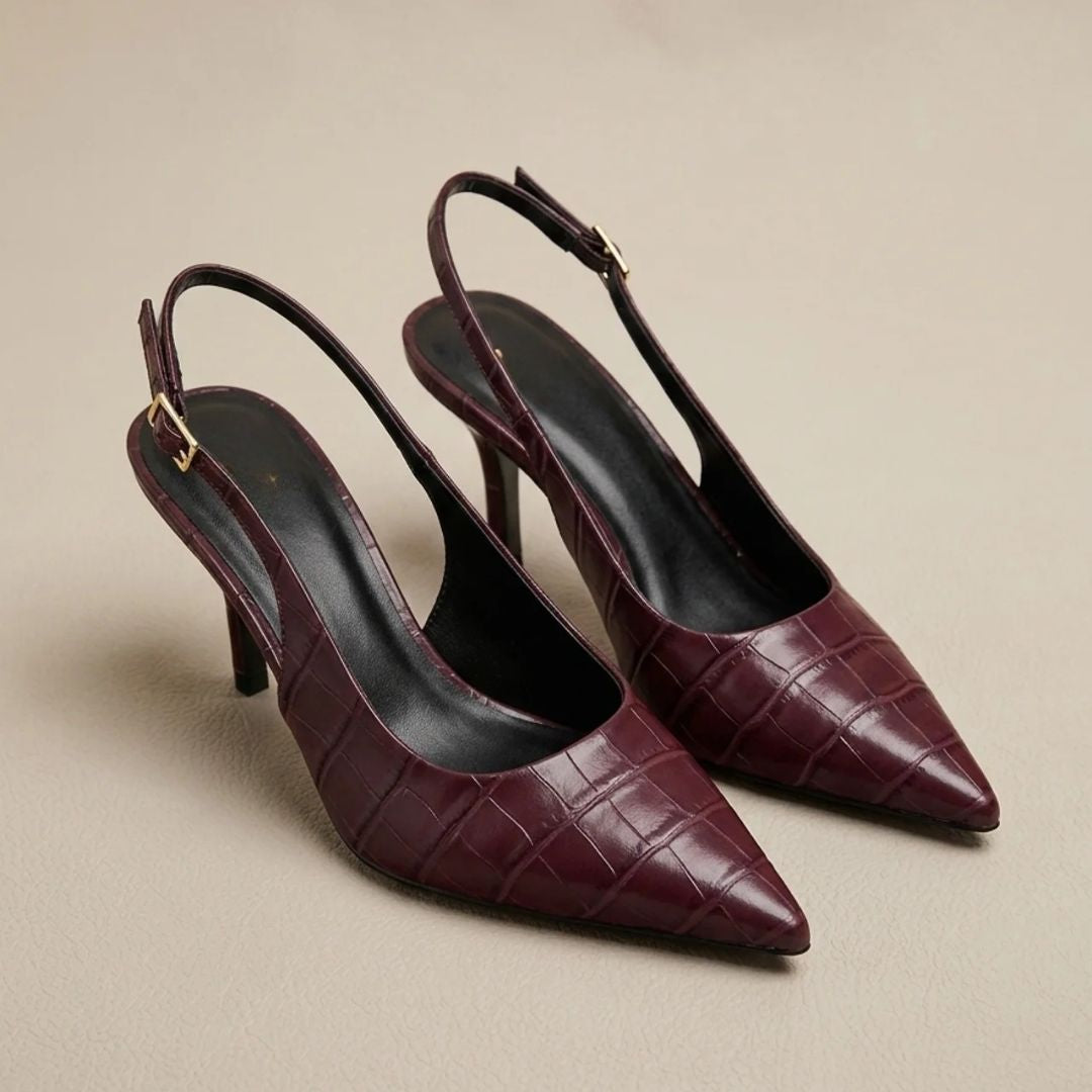 Textured Shine maroon office heel by Ozzaro
