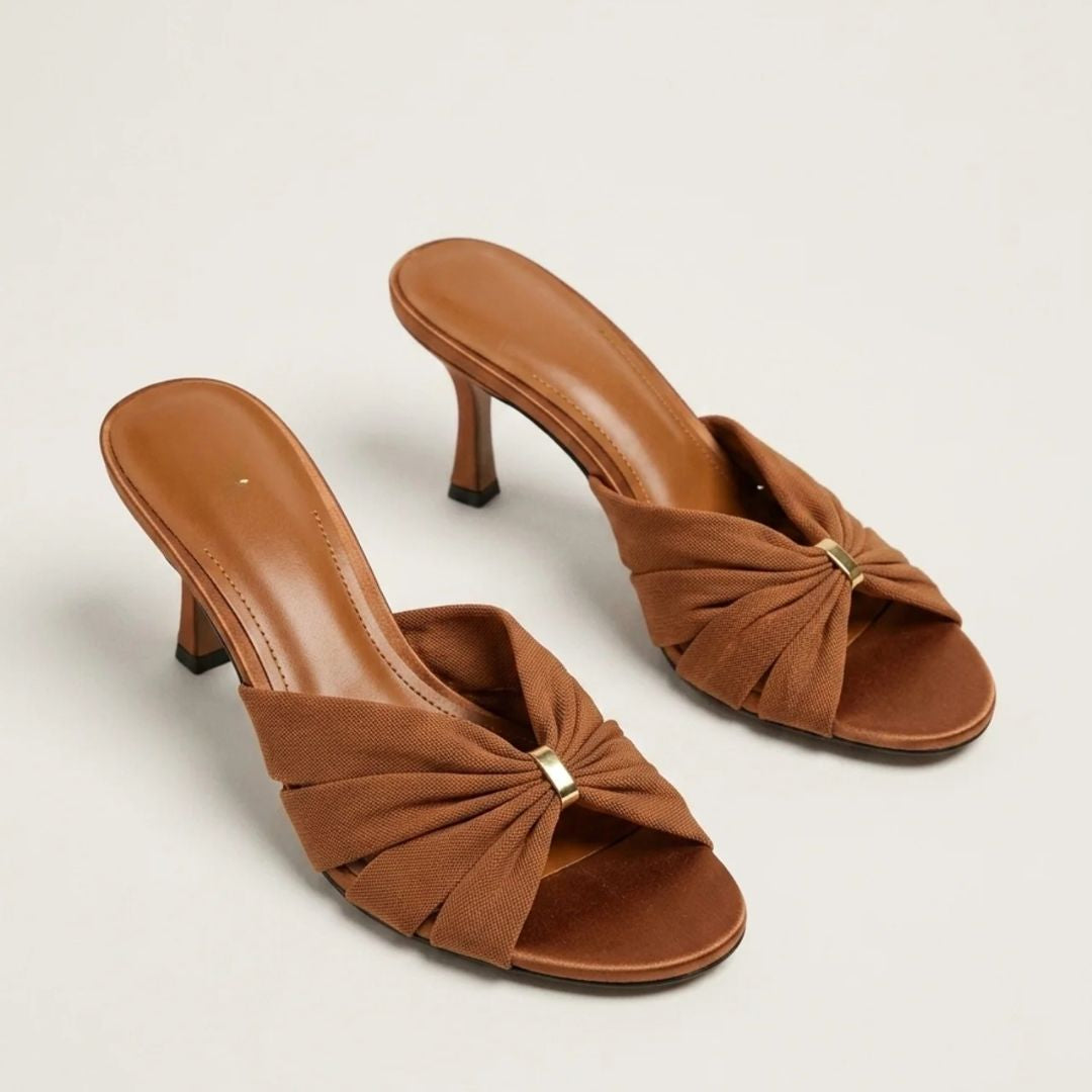 Caramel Knot tan mule heel by Ozzaro