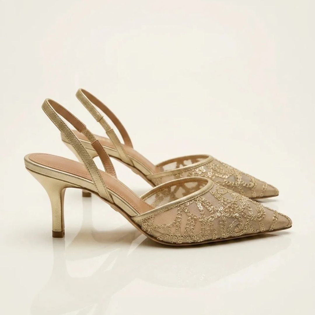 Champagne Mesh - Pointed Toe Party Heel