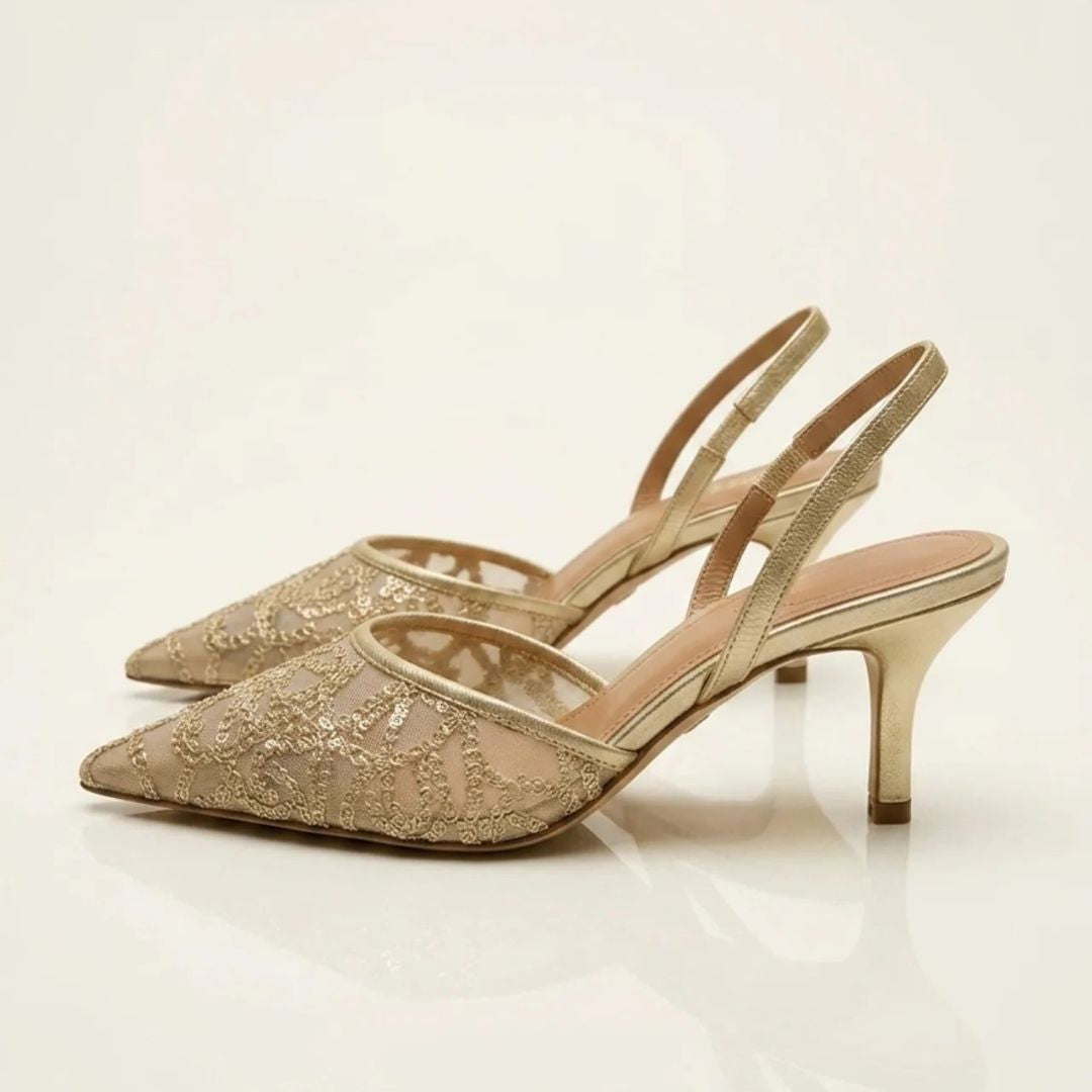 Champagne Mesh - Pointed Toe Party Heel