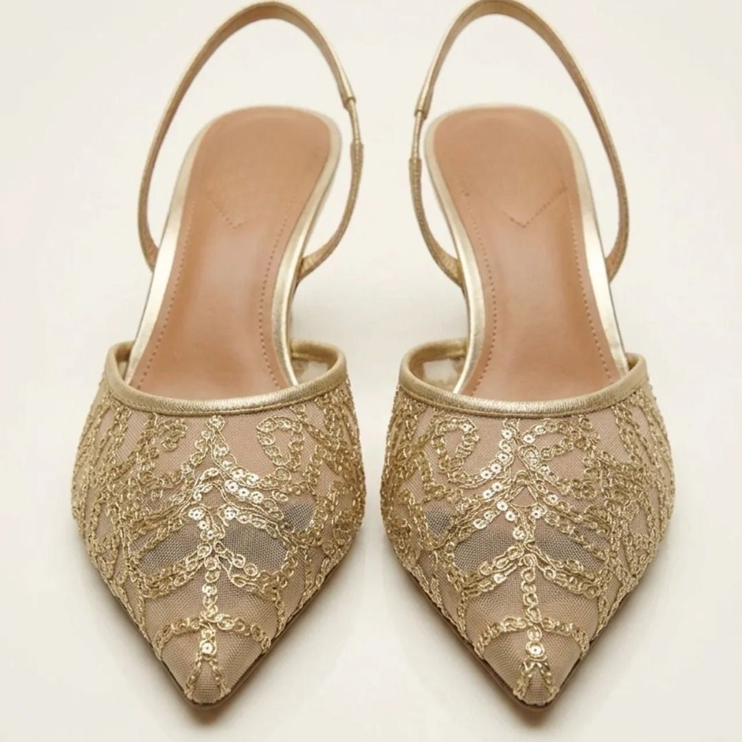 Champagne Mesh - Pointed Toe Party Heel