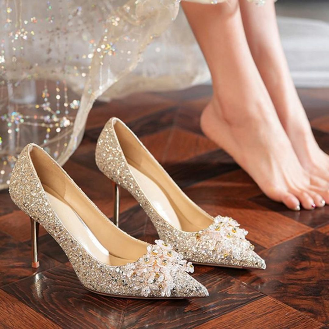 Meher bloom - Silver Bridal Heel | Ozzaro