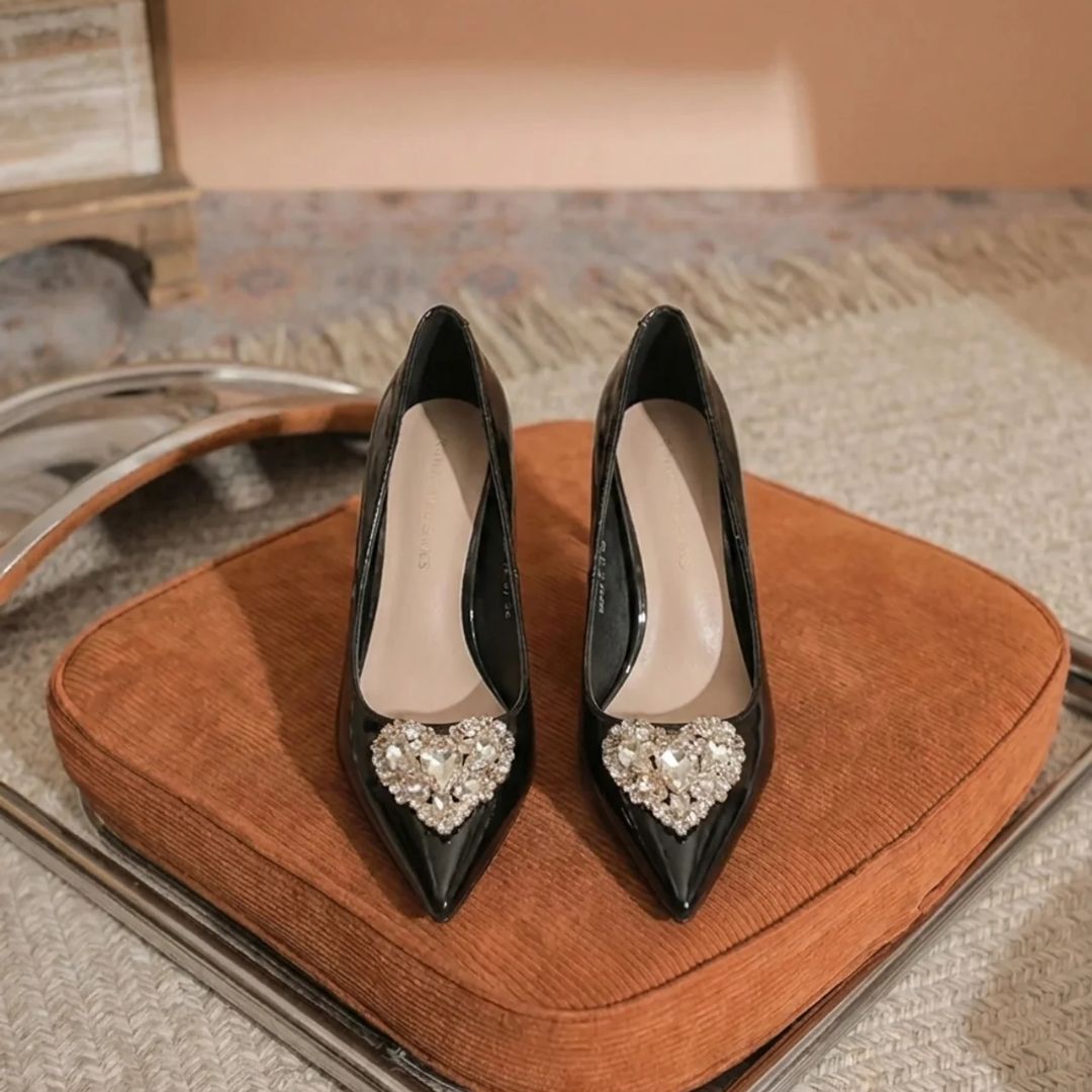 Swag black patent stiletto heels - side profile
