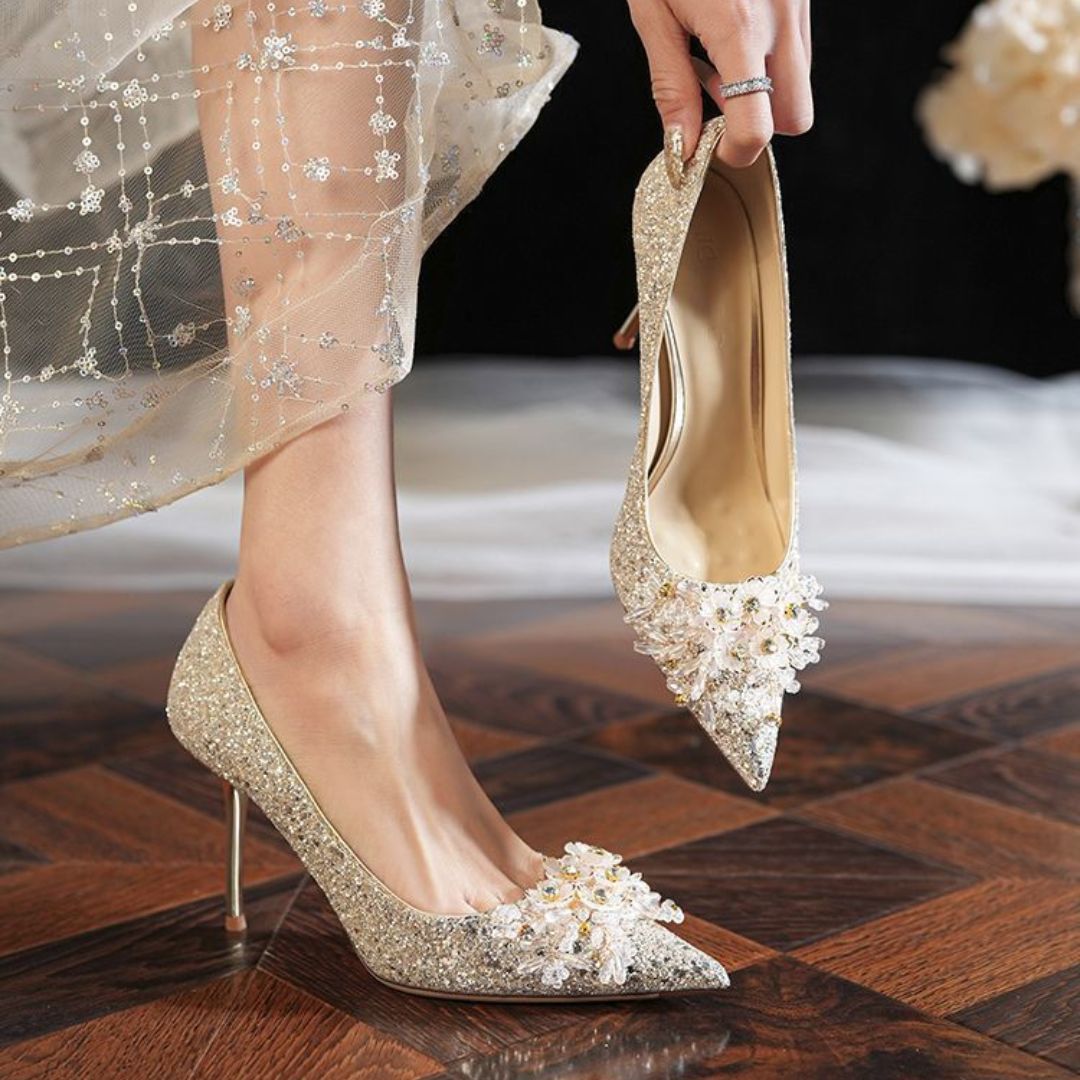 Meher bloom - Silver Bridal Heel | Ozzaro