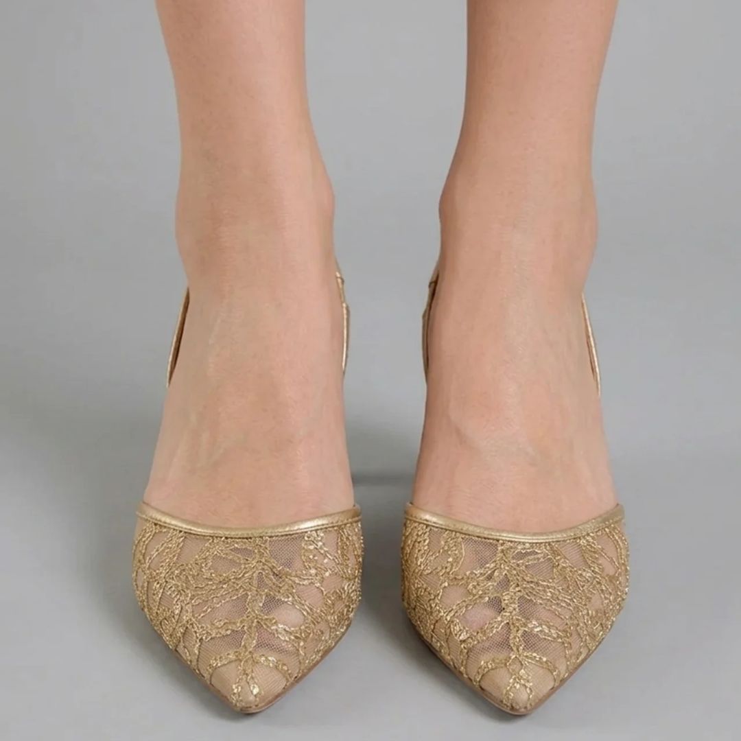 Champagne Mesh - Pointed Toe Party Heel