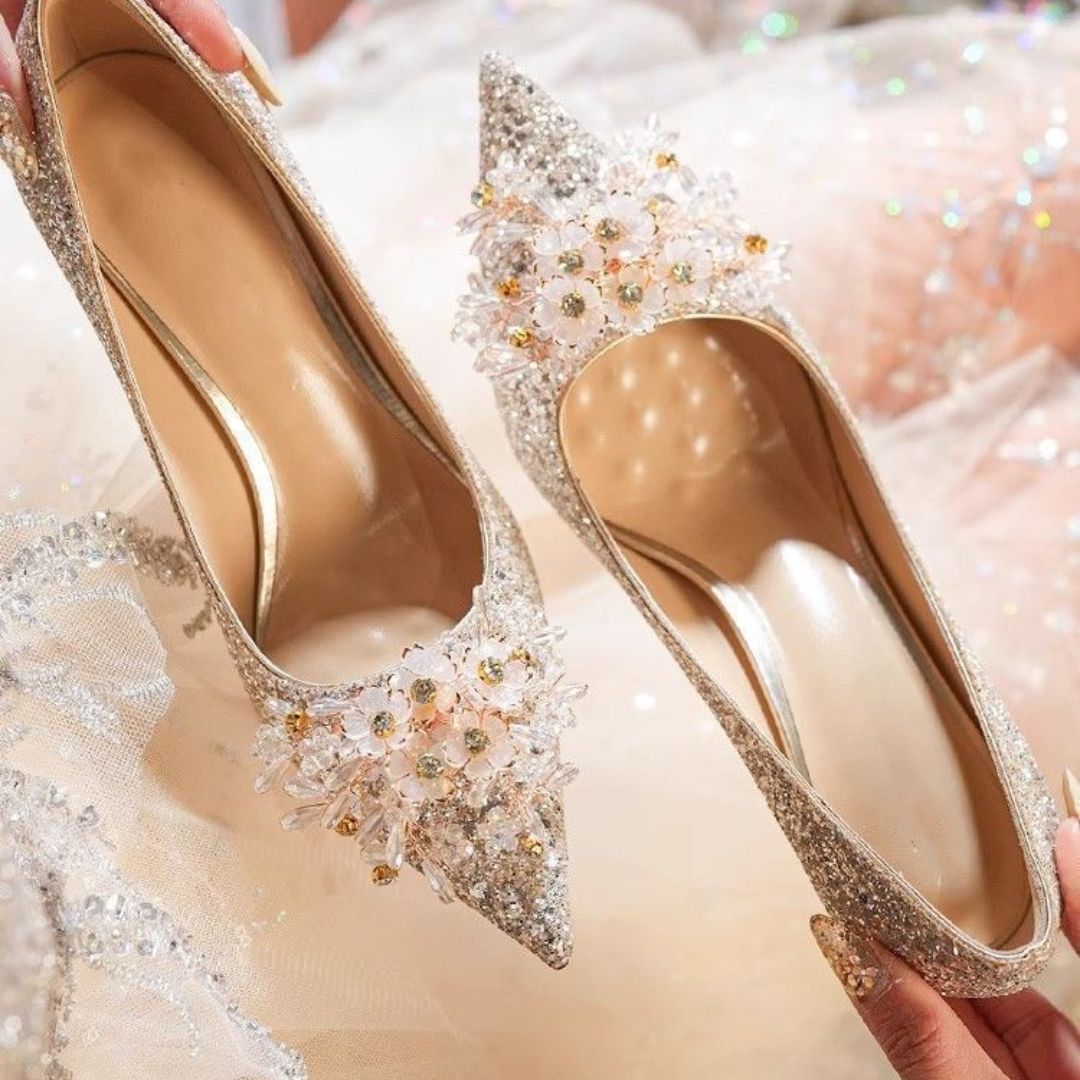 Meher bloom - Silver Bridal Heel | Ozzaro