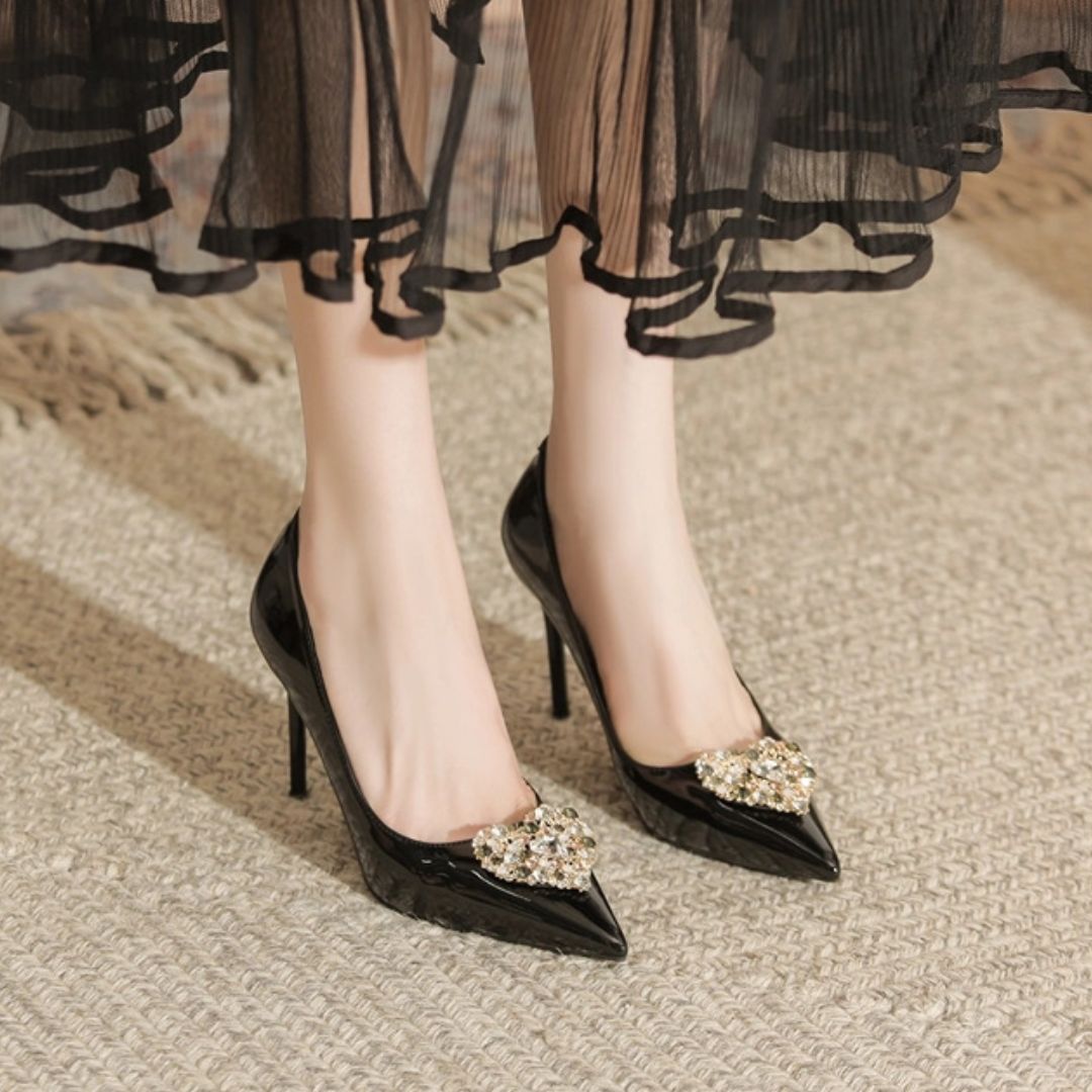 Swag black stiletto heel height and sole view