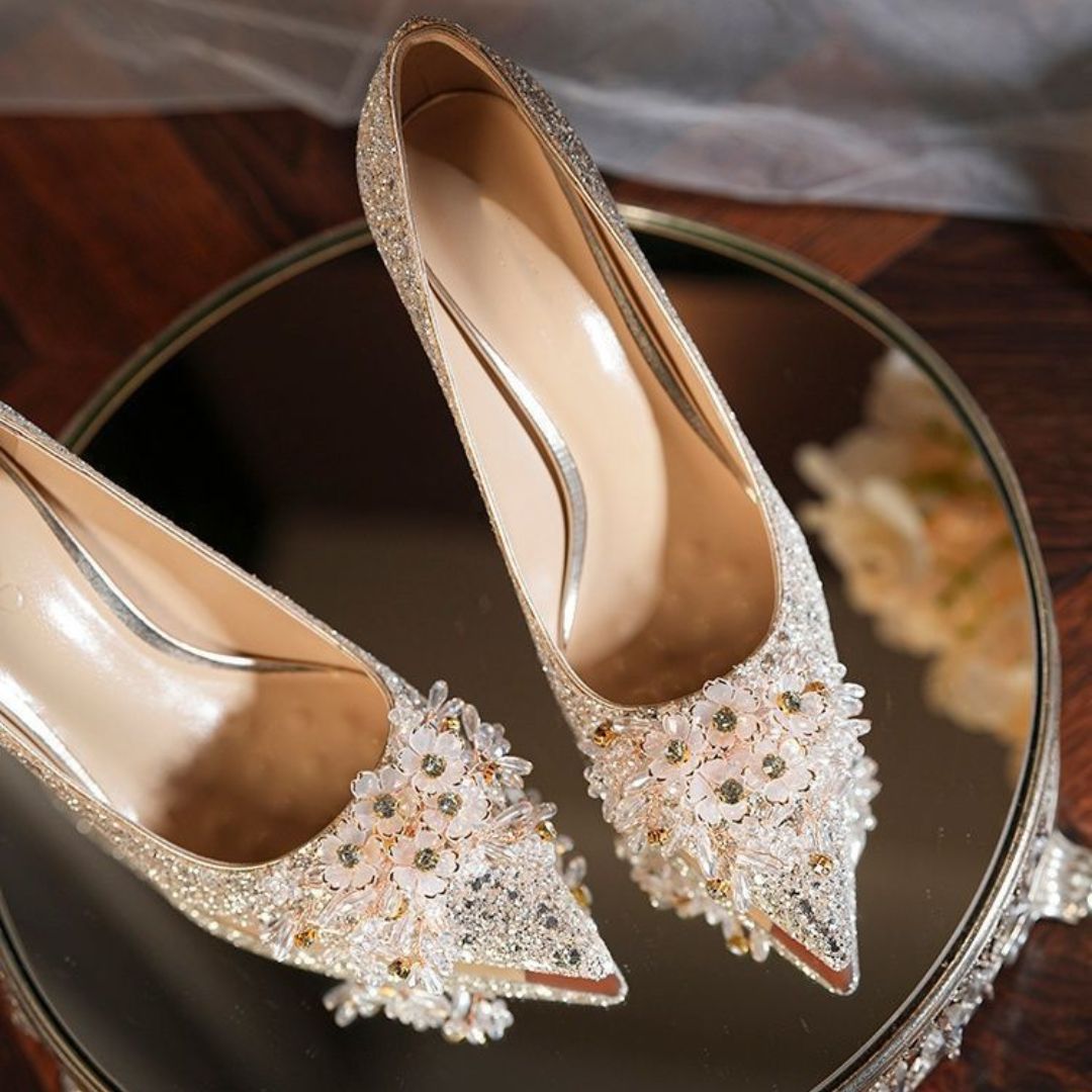 Meher bloom - Silver Bridal Heel | Ozzaro