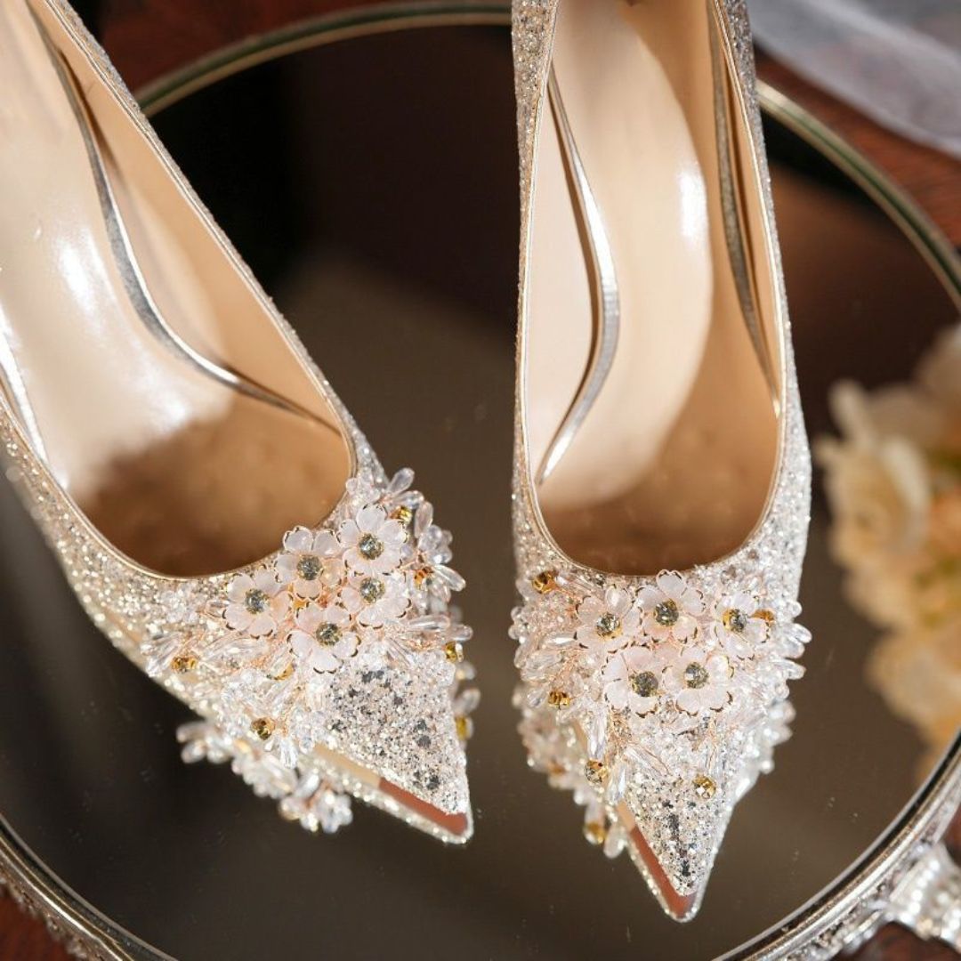 Meher bloom - Silver Bridal Heel | Ozzaro