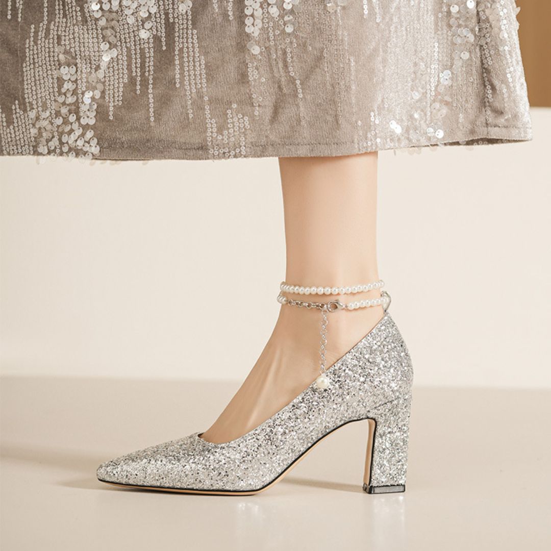 Pakeezah silver bridal heels styled for wedding ceremony