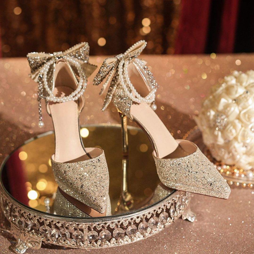 Zeenat Glow - Gold Shimmer Bridal heel | Ozzaro