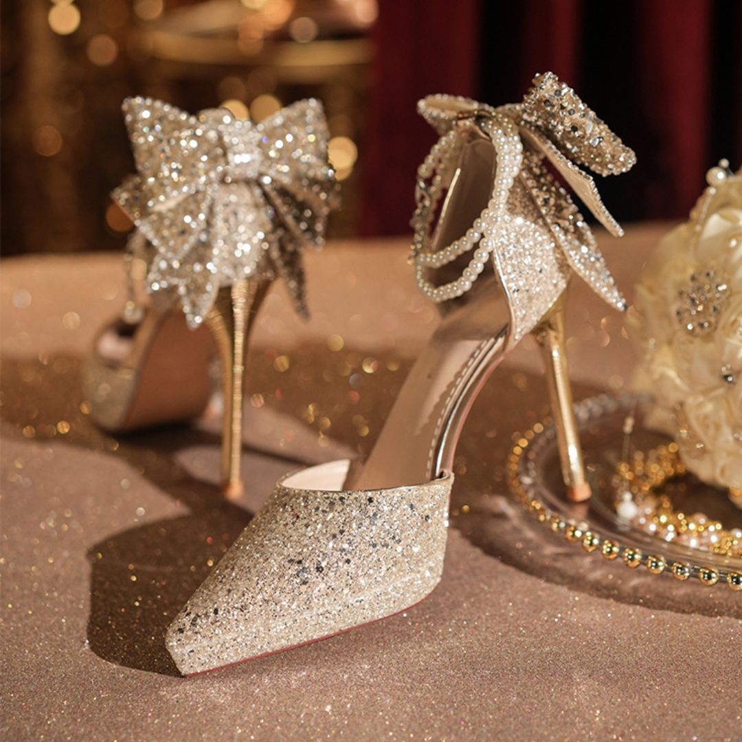 Zeenat Glow - Gold Shimmer Bridal heel | Ozzaro