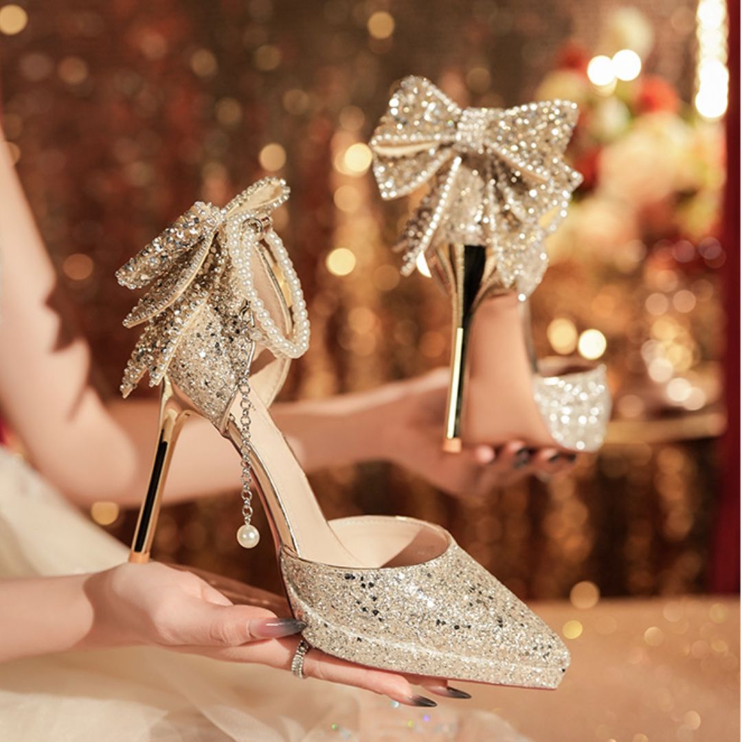 Zeenat Glow - Gold Shimmer Bridal heel | Ozzaro