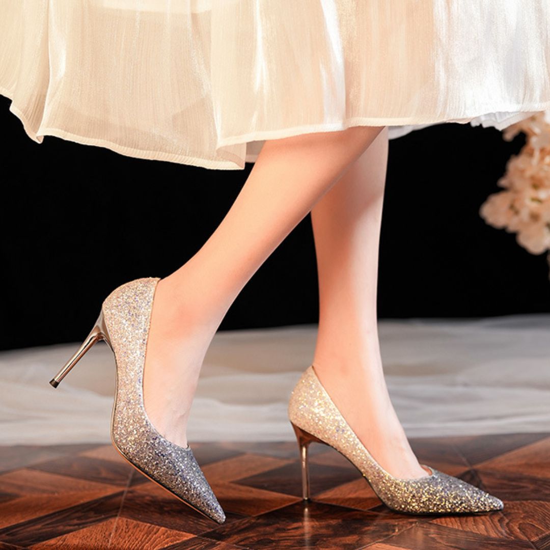 Adaayein (Black & Silver) — Bridal & Wedding Heels | Ozzaro