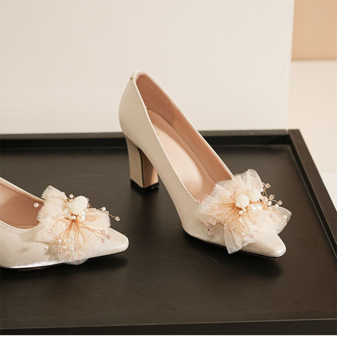 Gulbahar ivory bridal block heels - side profile