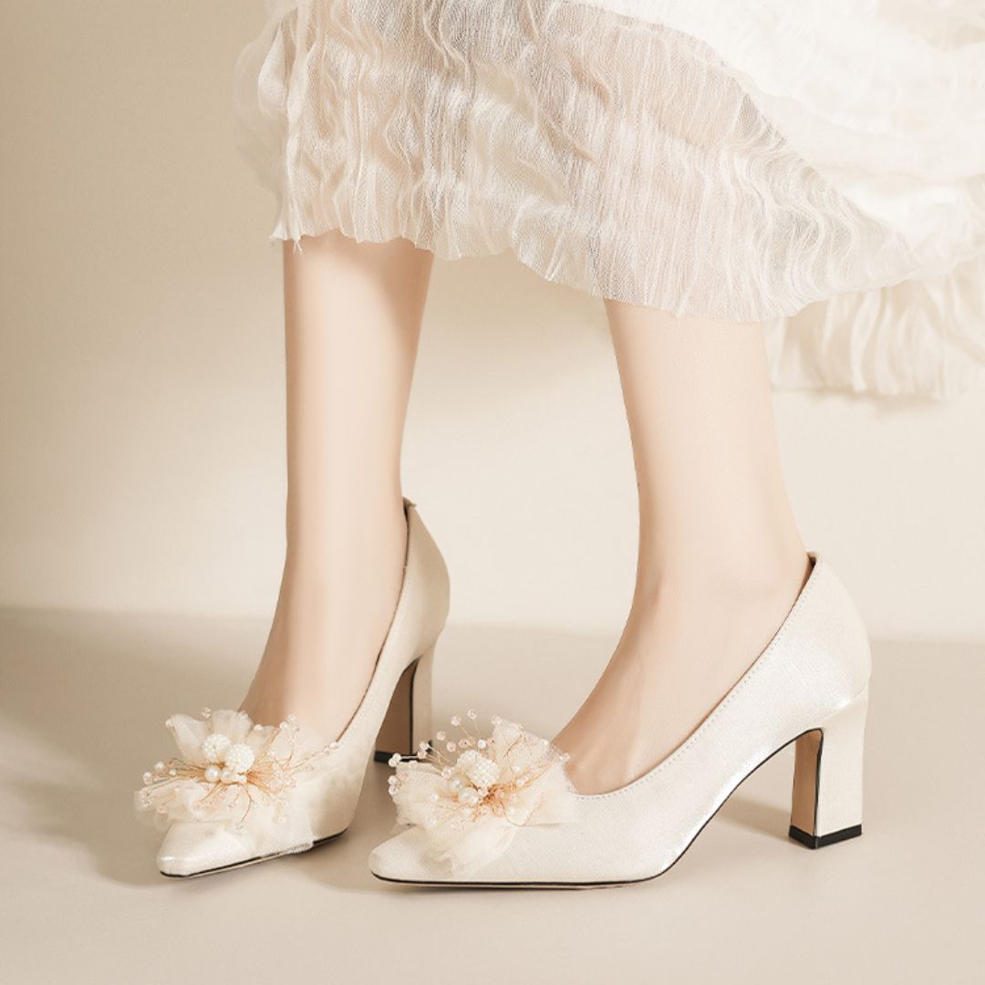 Gulbahar ivory bridal heels styled for mehendi and reception