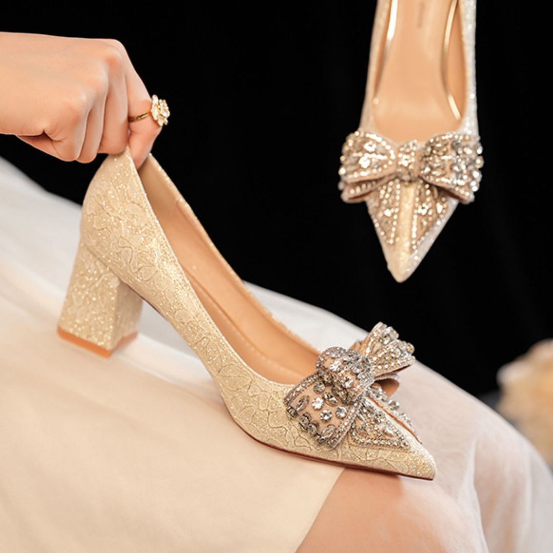 Champagne shimmer Block Bridal Heel 