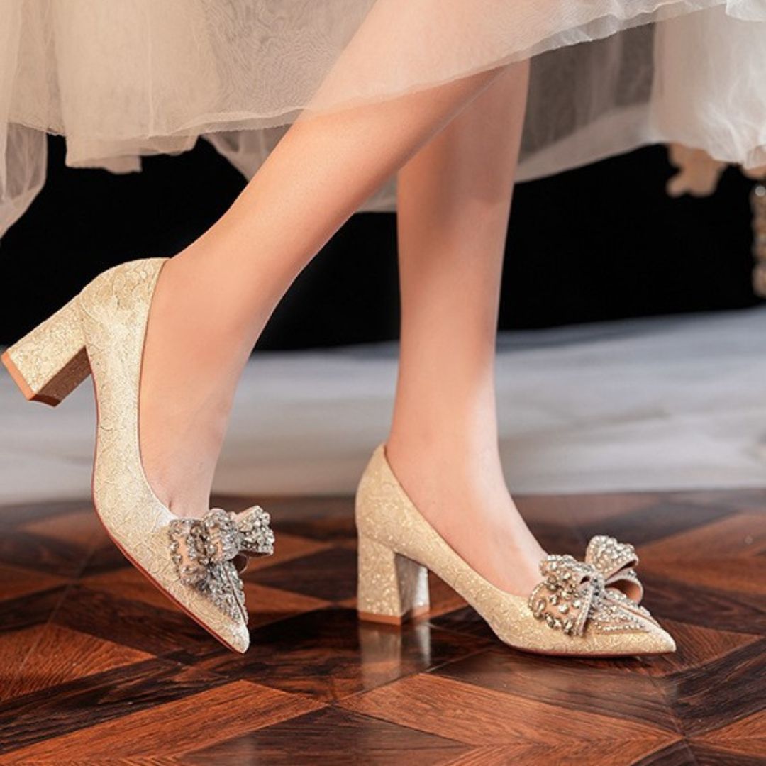 Champagne shimmer Block Bridal Heel 