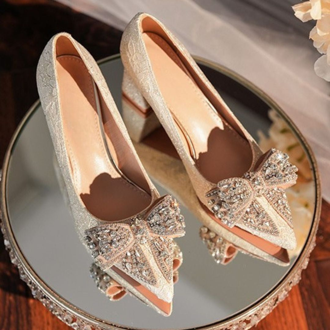 Champagne shimmer Block Bridal Heel 
