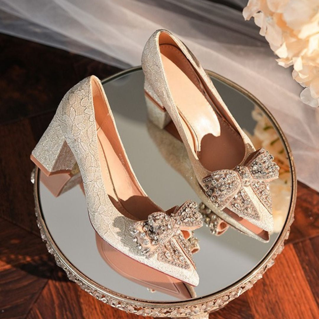 Champagne shimmer Block Bridal Heel 