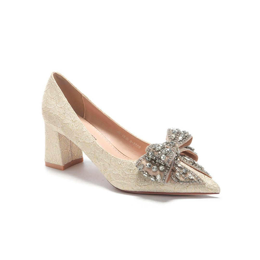 Champagne shimmer Block Bridal Heel 
