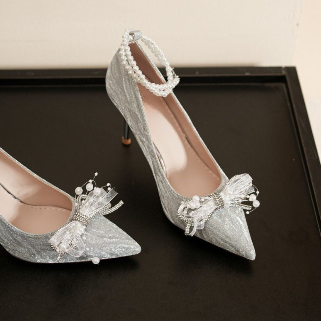 Silver Bridal-heel with pearl embellishments
