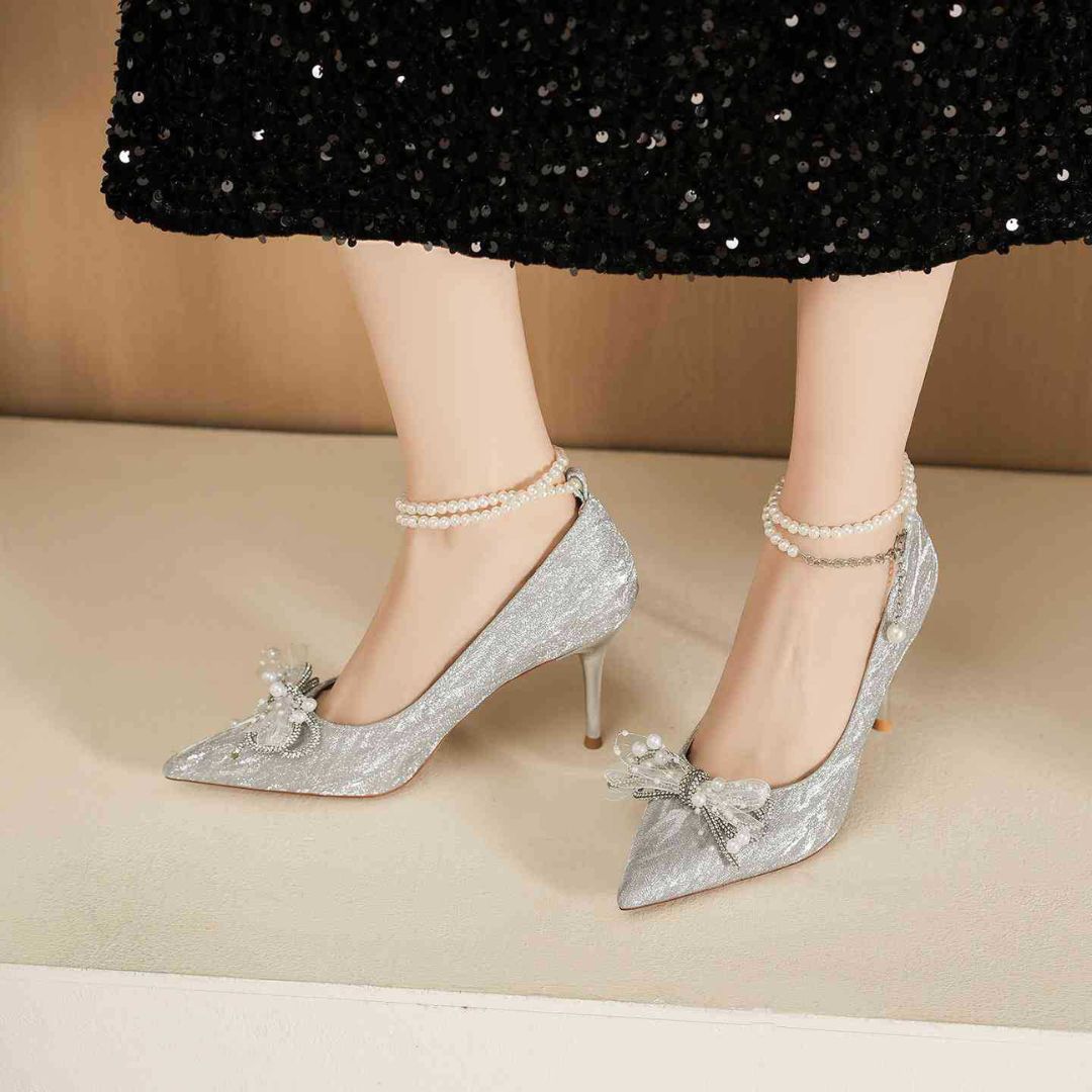 Silver Bridal-heel with pearl embellishments