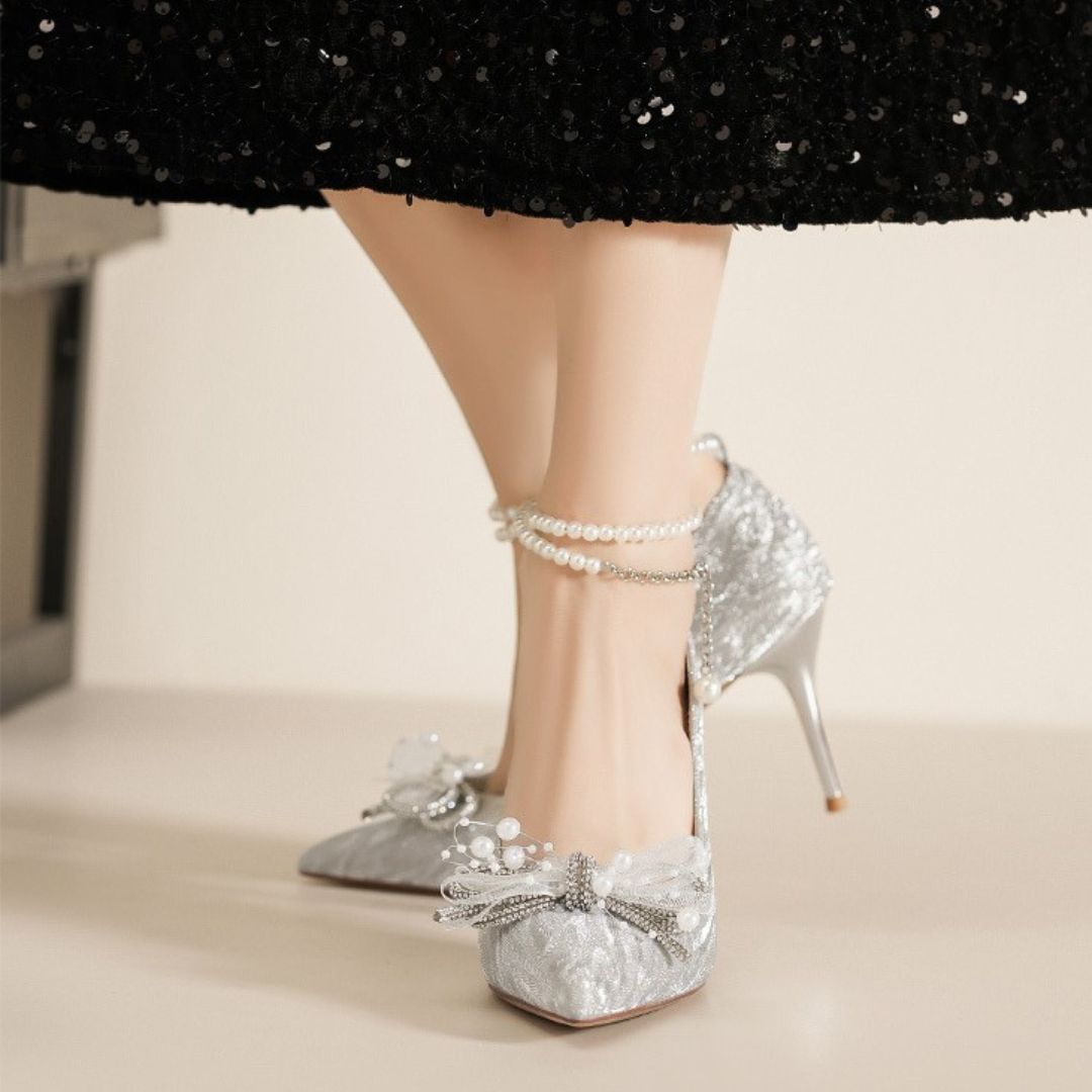 Silver Bridal-heel with pearl embellishments