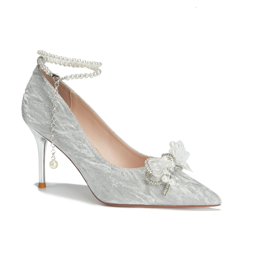 Silver Bridal-heel with pearl embellishments