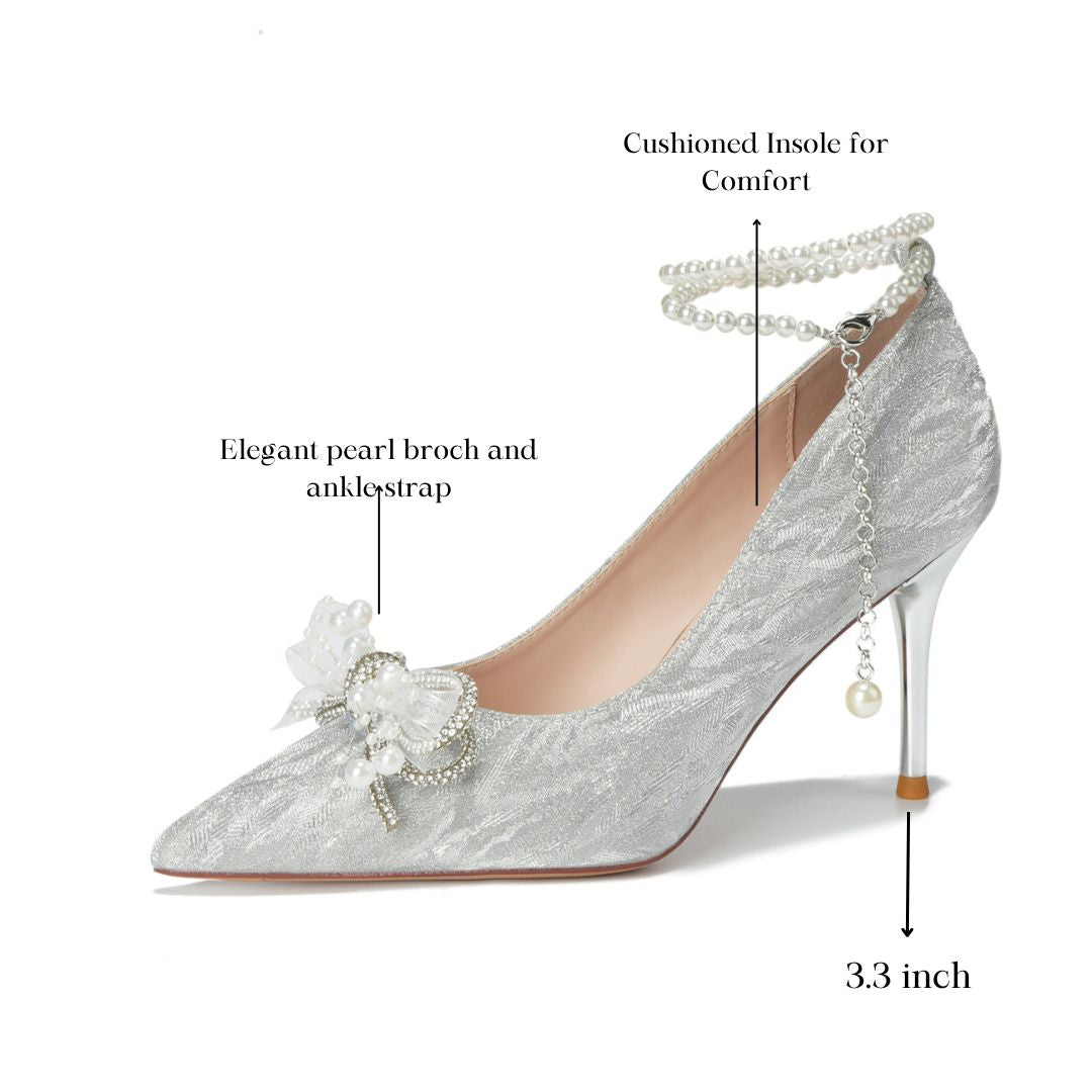 Silver Bridal-heel with pearl embellishments