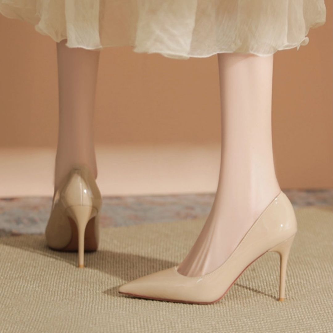 Nakhra nude stiletto heels - side profile