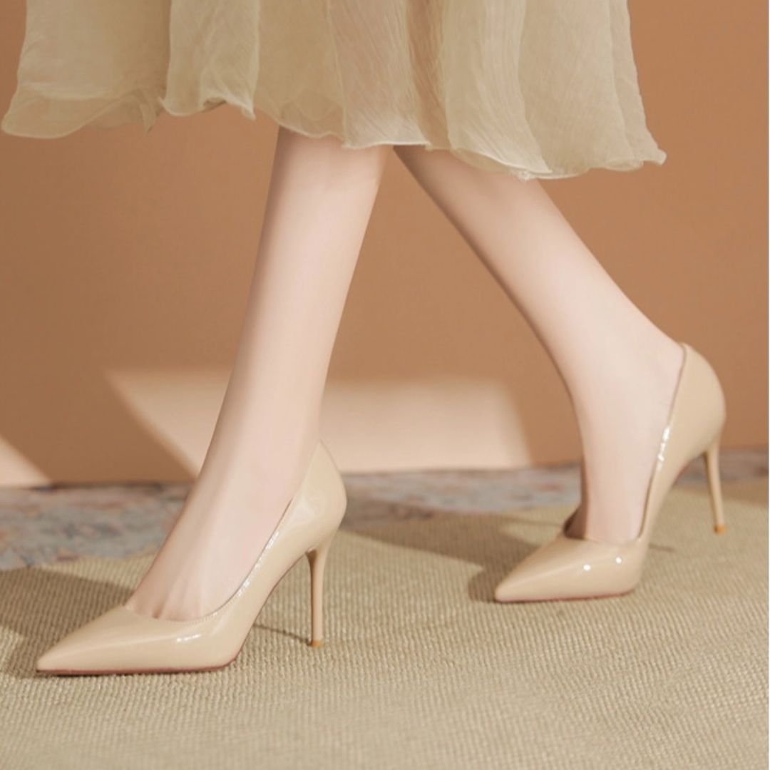 Nakhra nude stiletto heel height and sole view